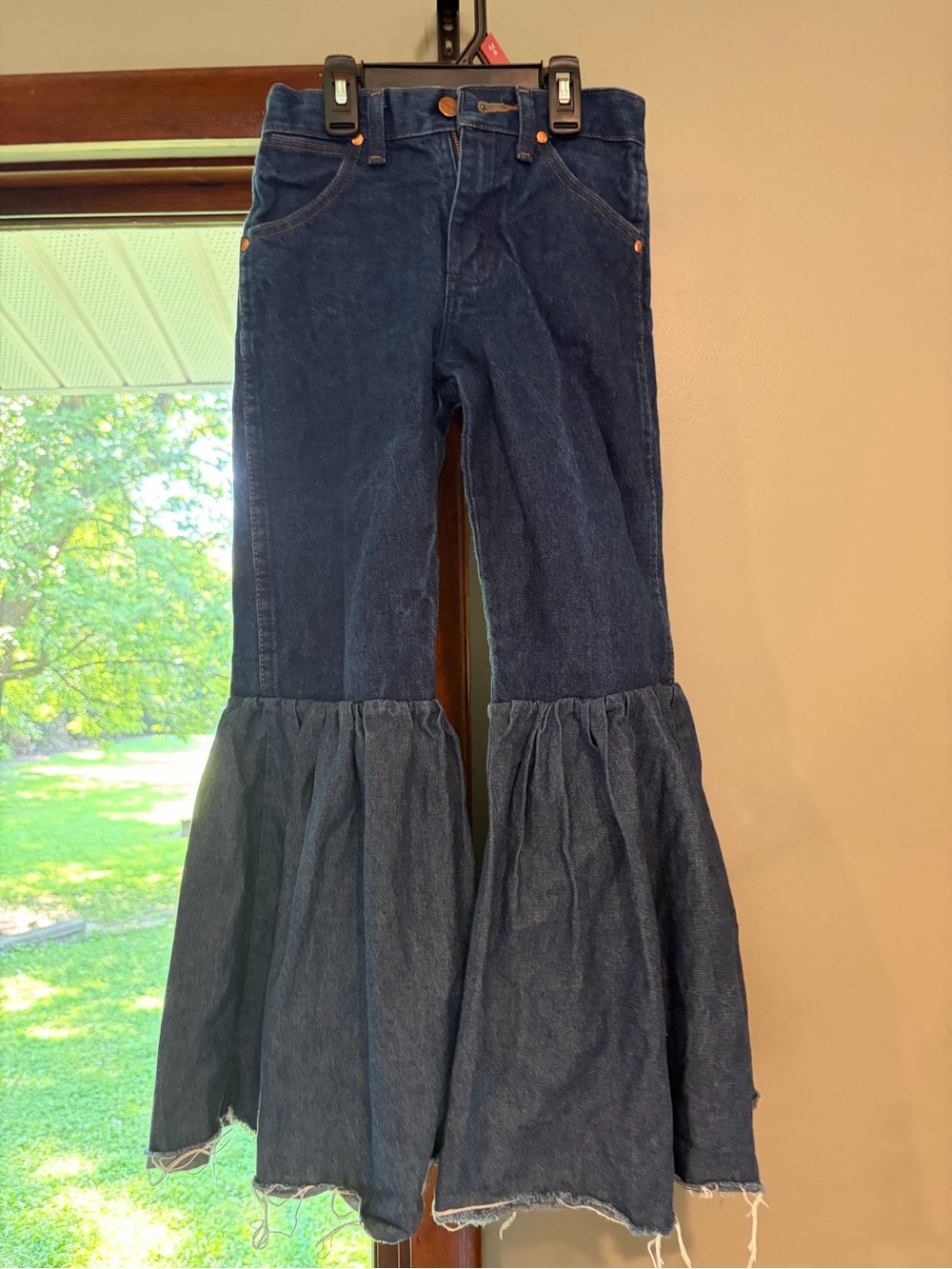 Girls Wrangler Dark Blue Ruffle Hem Jeans
